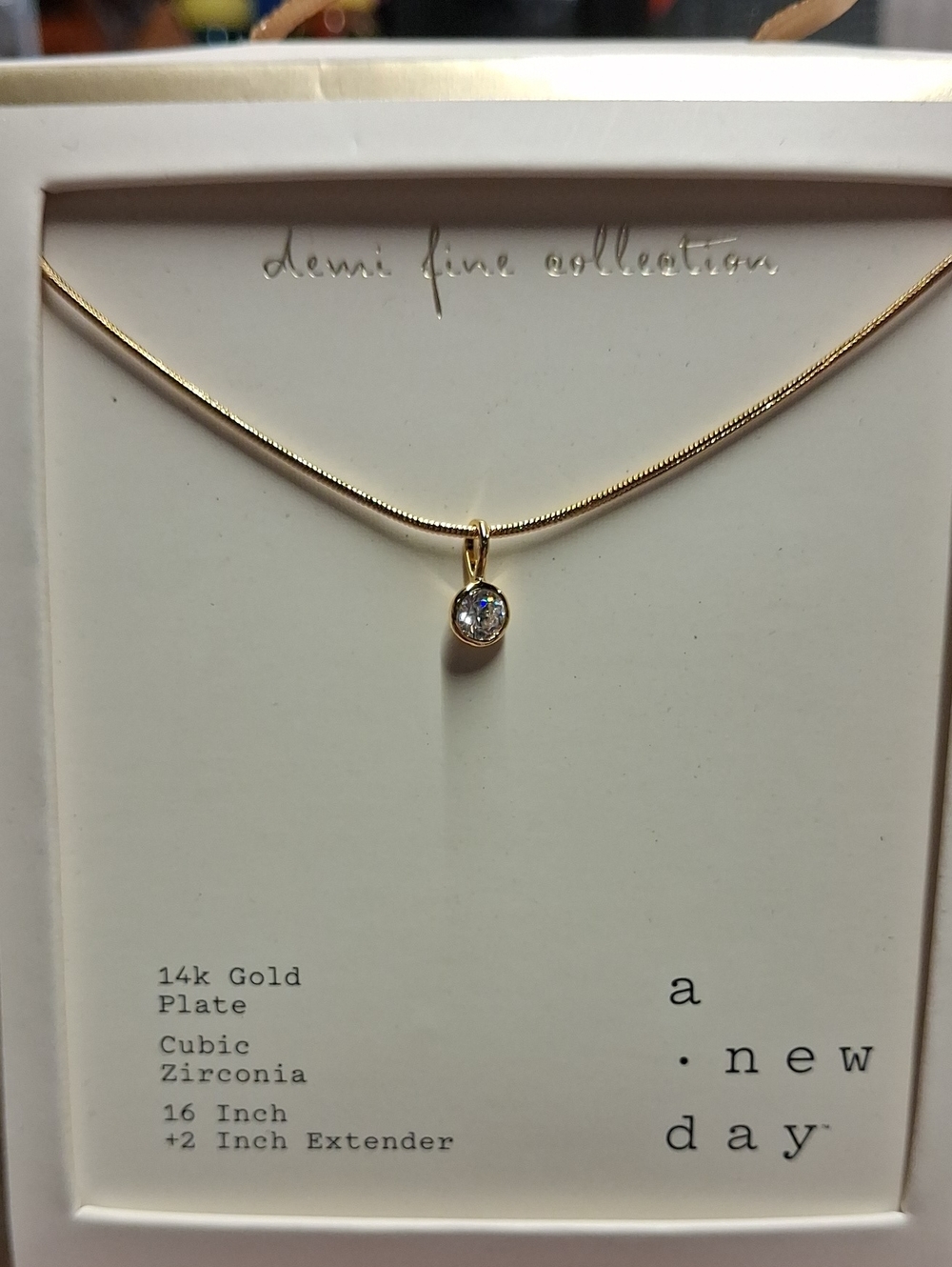 a new day Gold Bezel Pendant Necklace with Clear Stone